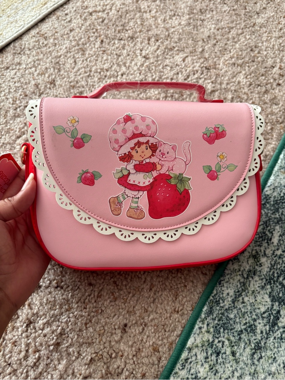 Pink Strawberry Kids Handbag with Cute Character Design
